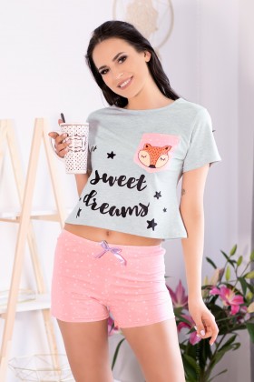 Pižama Russet Foxy | Pilka su rožine-Pižamos moterims-LivCo