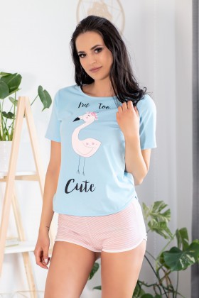 Pižama Cute Flamant | Mėlyna su rožine-Pižamos moterims-LivCo