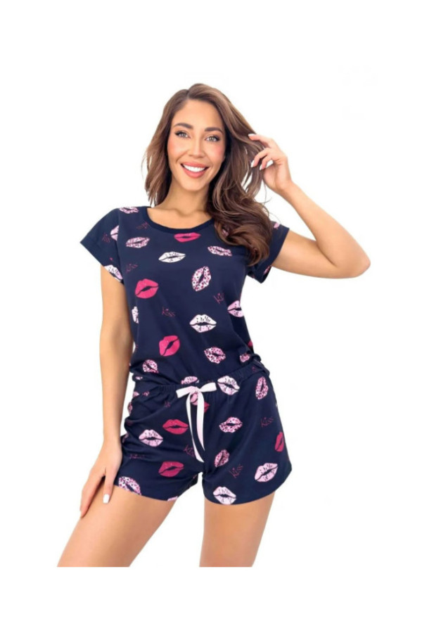 Pižama Kiss Short tamsiai mėlyna raštuota