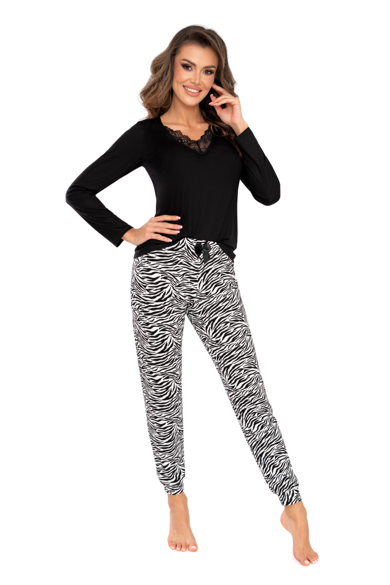 Pižama Zebra Long Black-Pižamos moterims-Donna