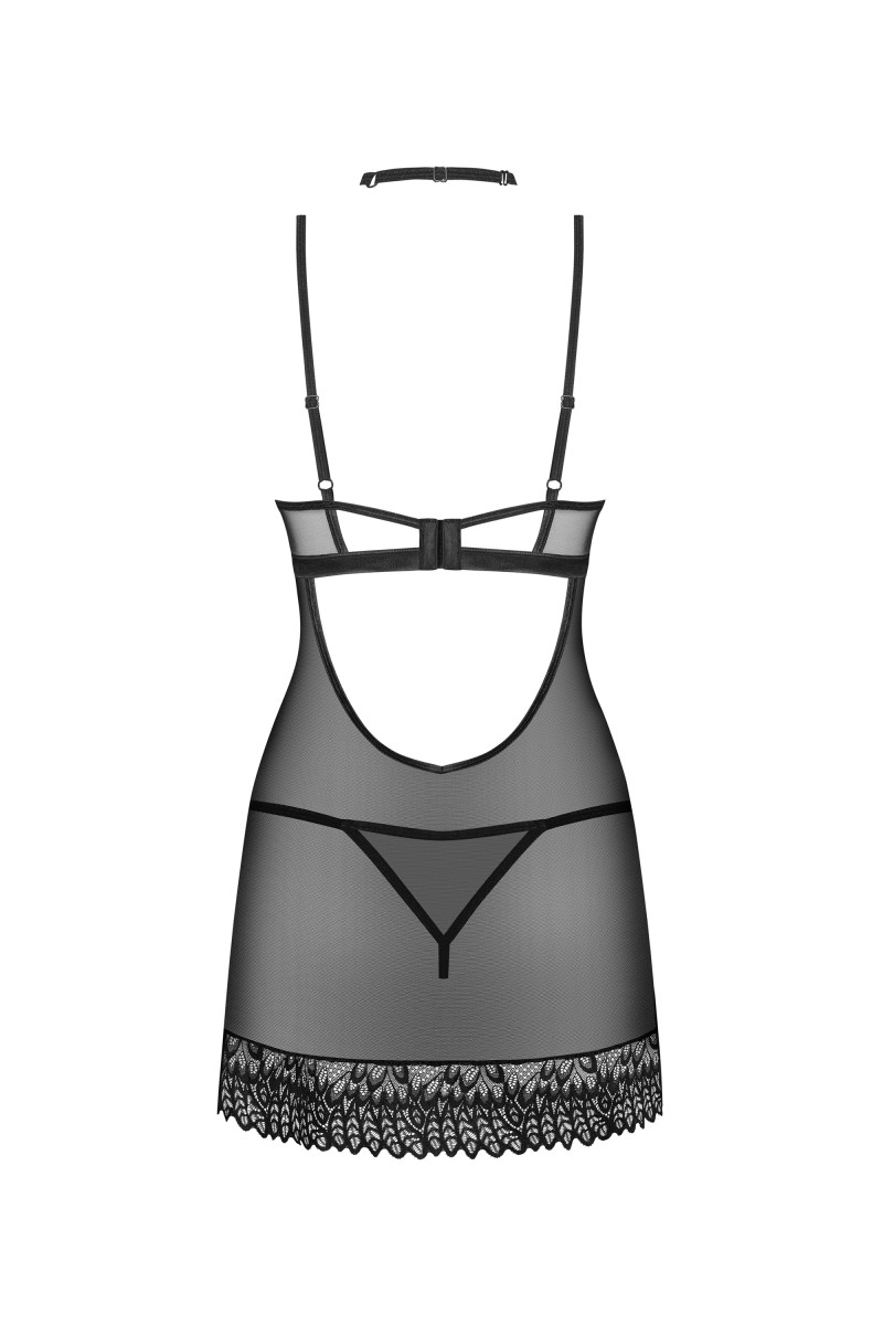 Naktinukai Donarella Chemise + stringi Juoda-Seksualūs